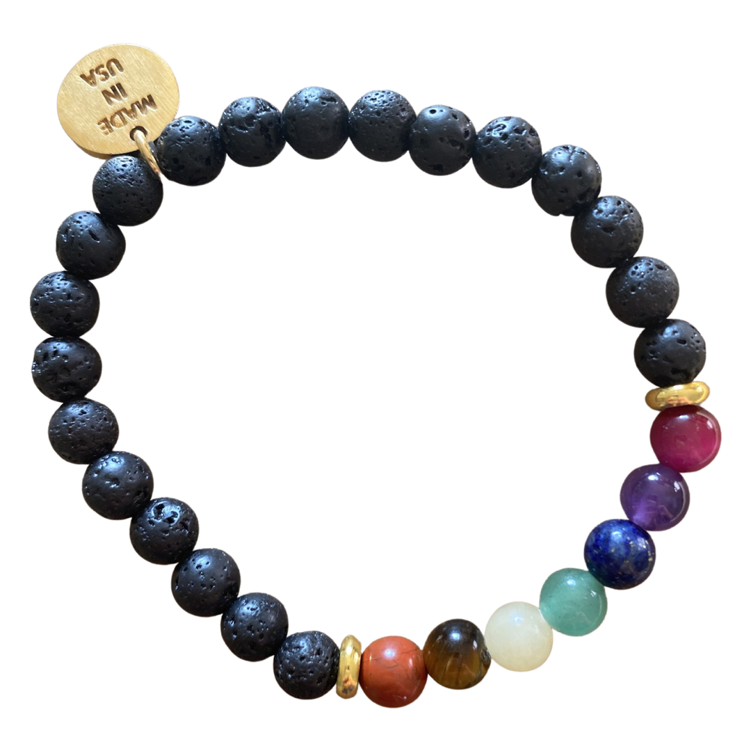 Small Black Lava Rock Chakra Bracelet