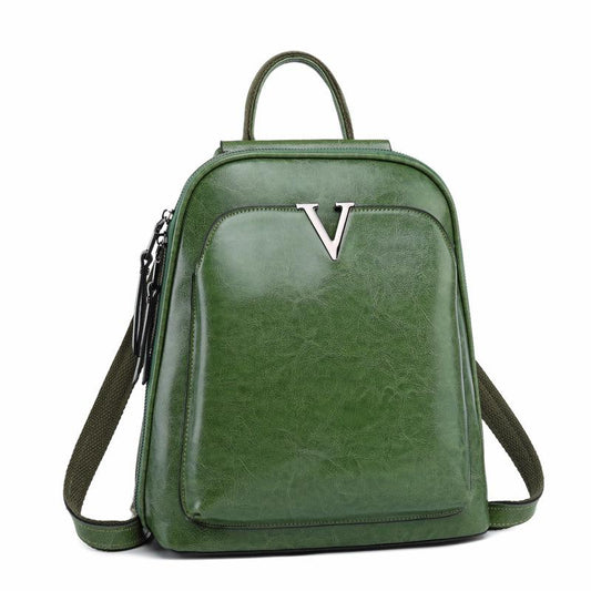 V Leather Backpack ~ Green