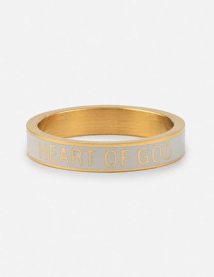 White Enamel Heart of God Ring