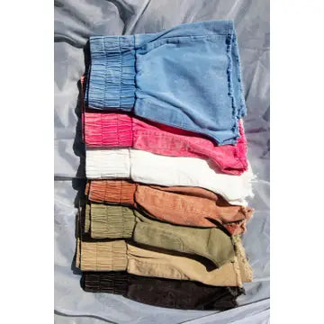 White High-Waist Washed Twill Shorts