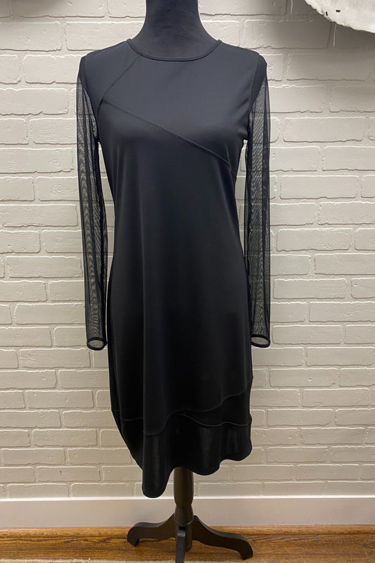 A Marsi Black Norah Dress with Mesh Sleeves