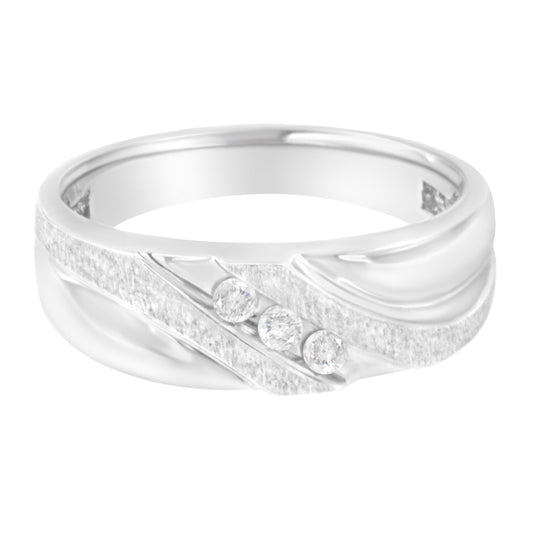10K White Gold 1/10 Cttw Diamond Men's Three Stone Channel Set Diamond Wedding Ring (I-J Color, I1-I2 Clarity) - Size 14