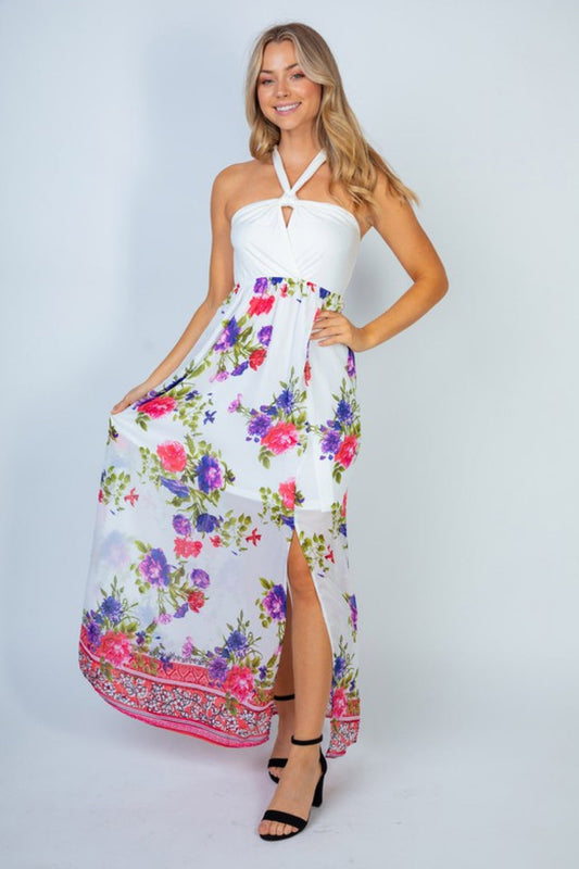 White Birch Flowers for Sale Full Size Floral Halter Dress