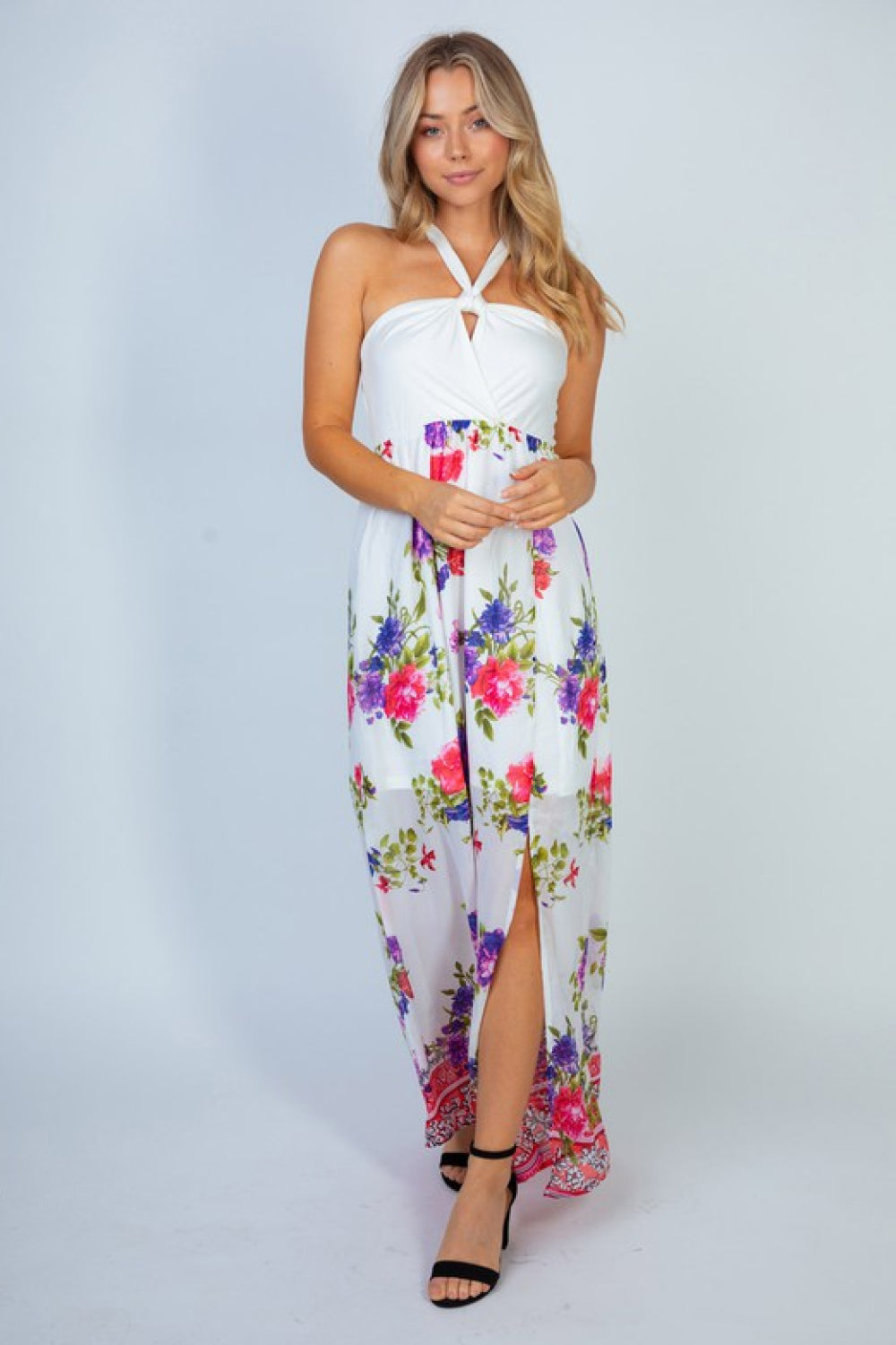 White Birch Flowers for Sale Full Size Floral Halter Dress