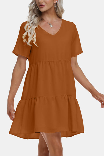 V-Neck Short Sleeve Mini Dress