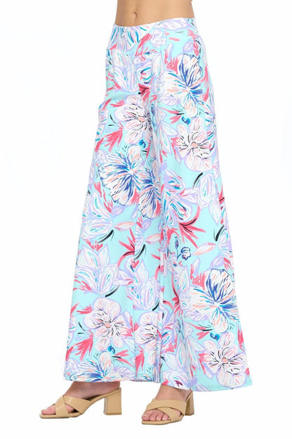 Aqua Floral Wide Leg Pant