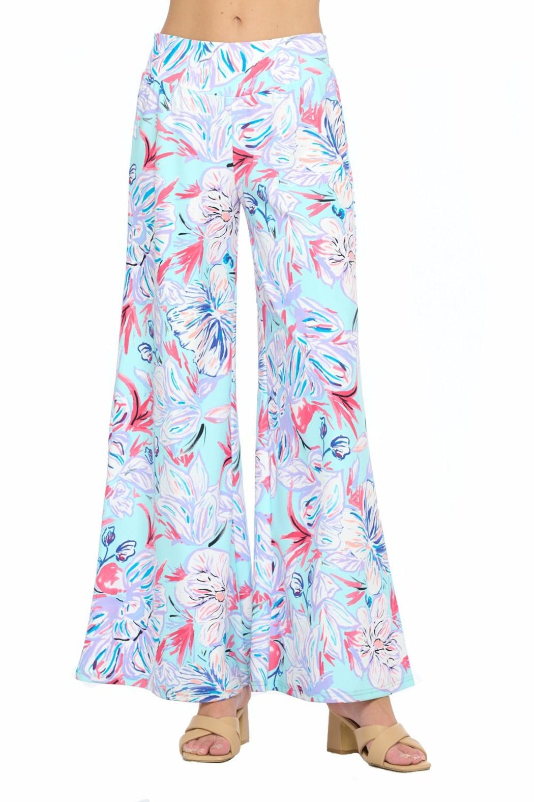 Aqua Floral Wide Leg Pant