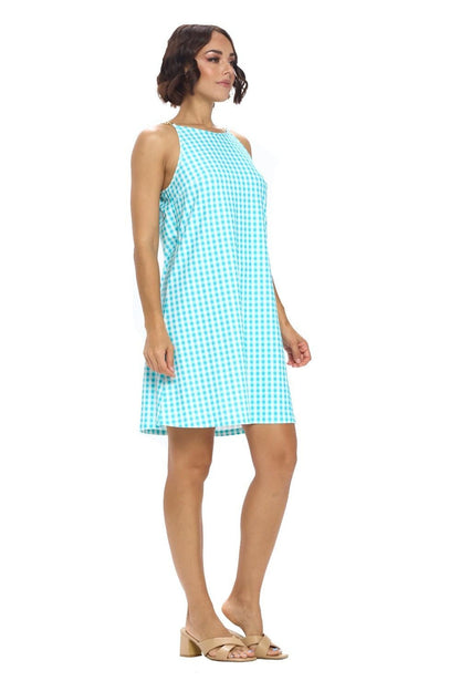 Aqua Plaid Chain Strap Dress