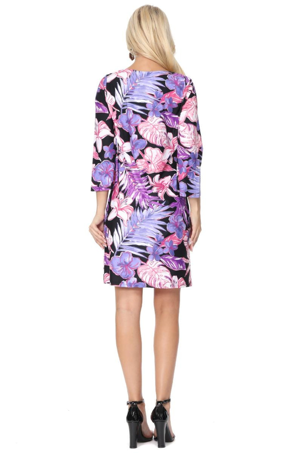 Black Floral Quarter Sleeve Dress