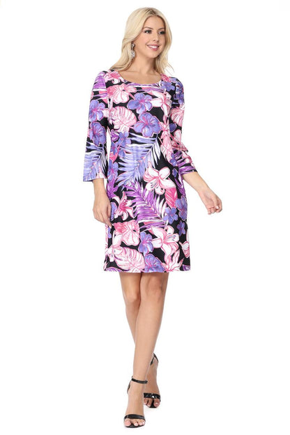 Black Floral Quarter Sleeve Dress