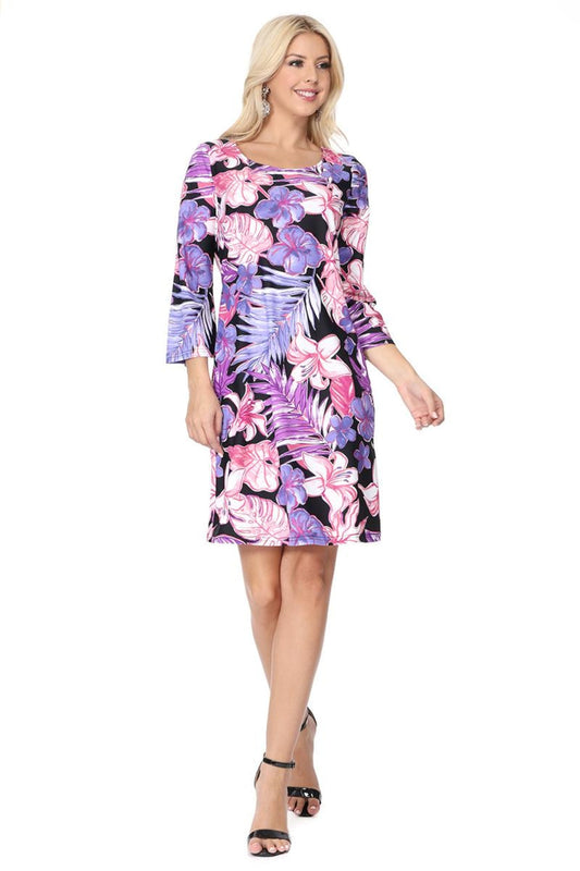 Black Floral Quarter Sleeve Dress
