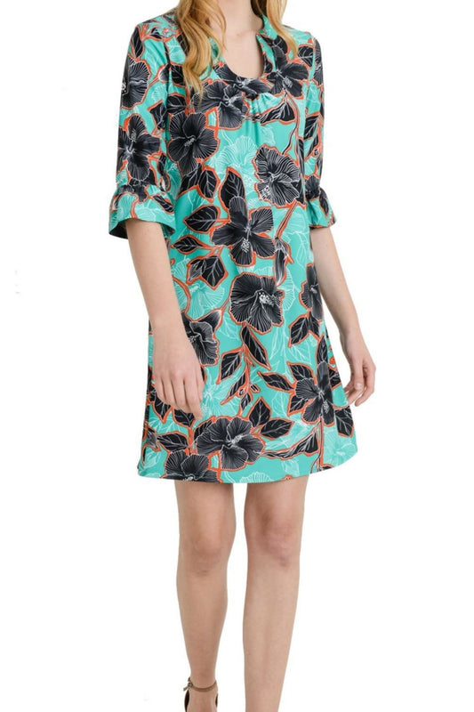 Teal Floral Shift Dress