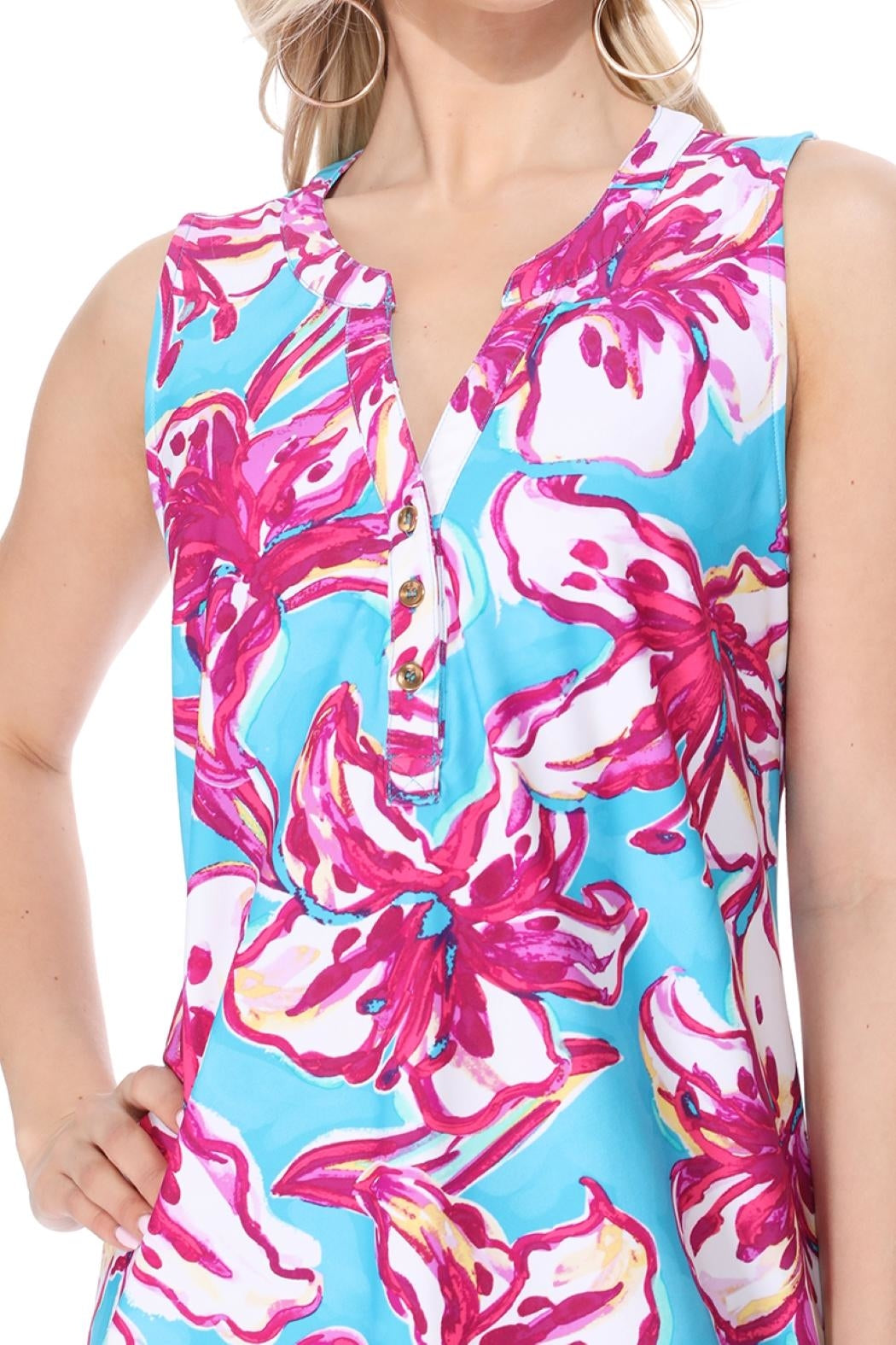 Teal Henley Floral Dress