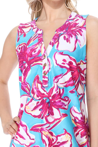 Teal Henley Floral Dress