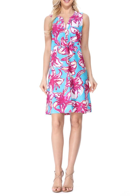 Teal Henley Floral Dress