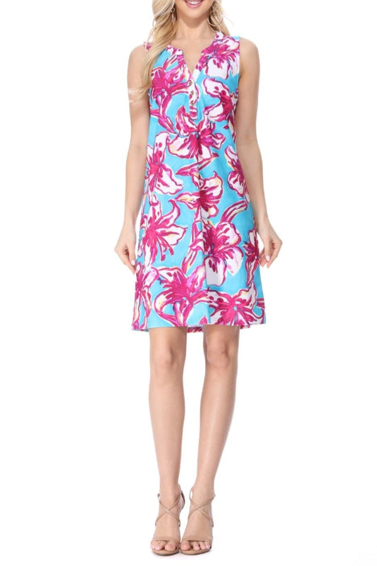 Teal Henley Floral Dress