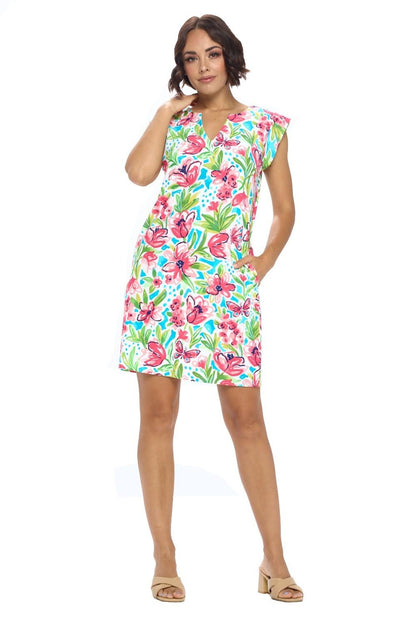 White Floral Cap Sleeve Dress