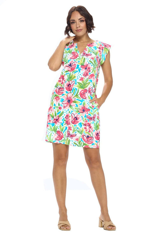 White Floral Cap Sleeve Dress
