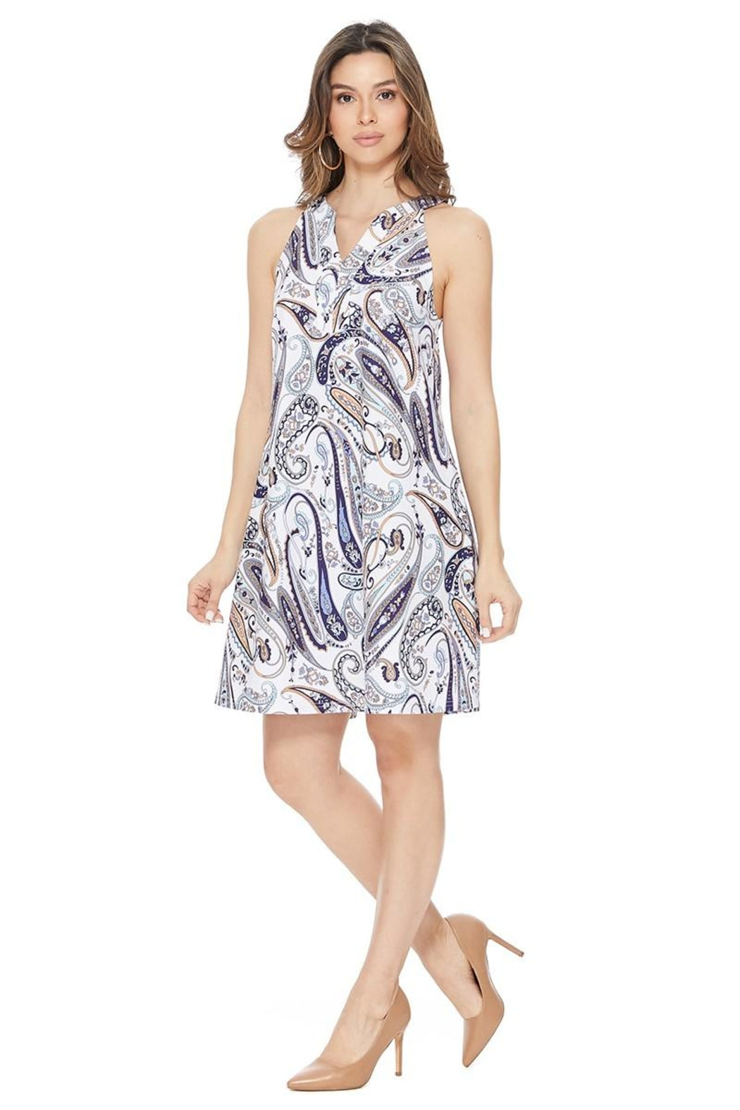 White Paisley Sleeveless Dress