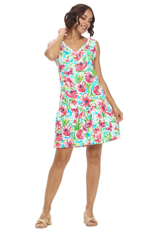 White Pompom Floral Dress