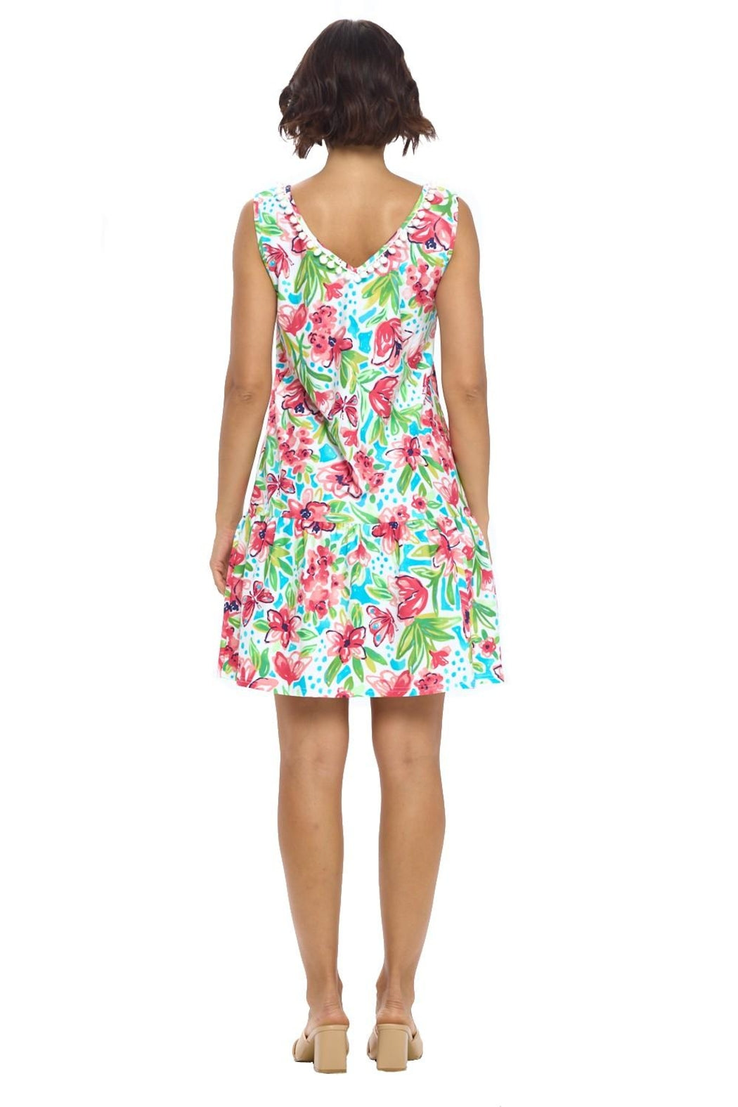 White Pompom Floral Dress