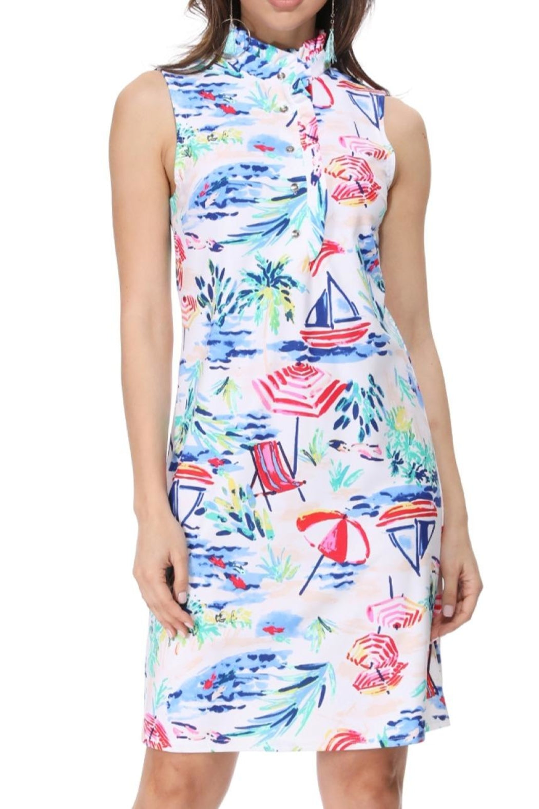White Ruffle Neck Dress