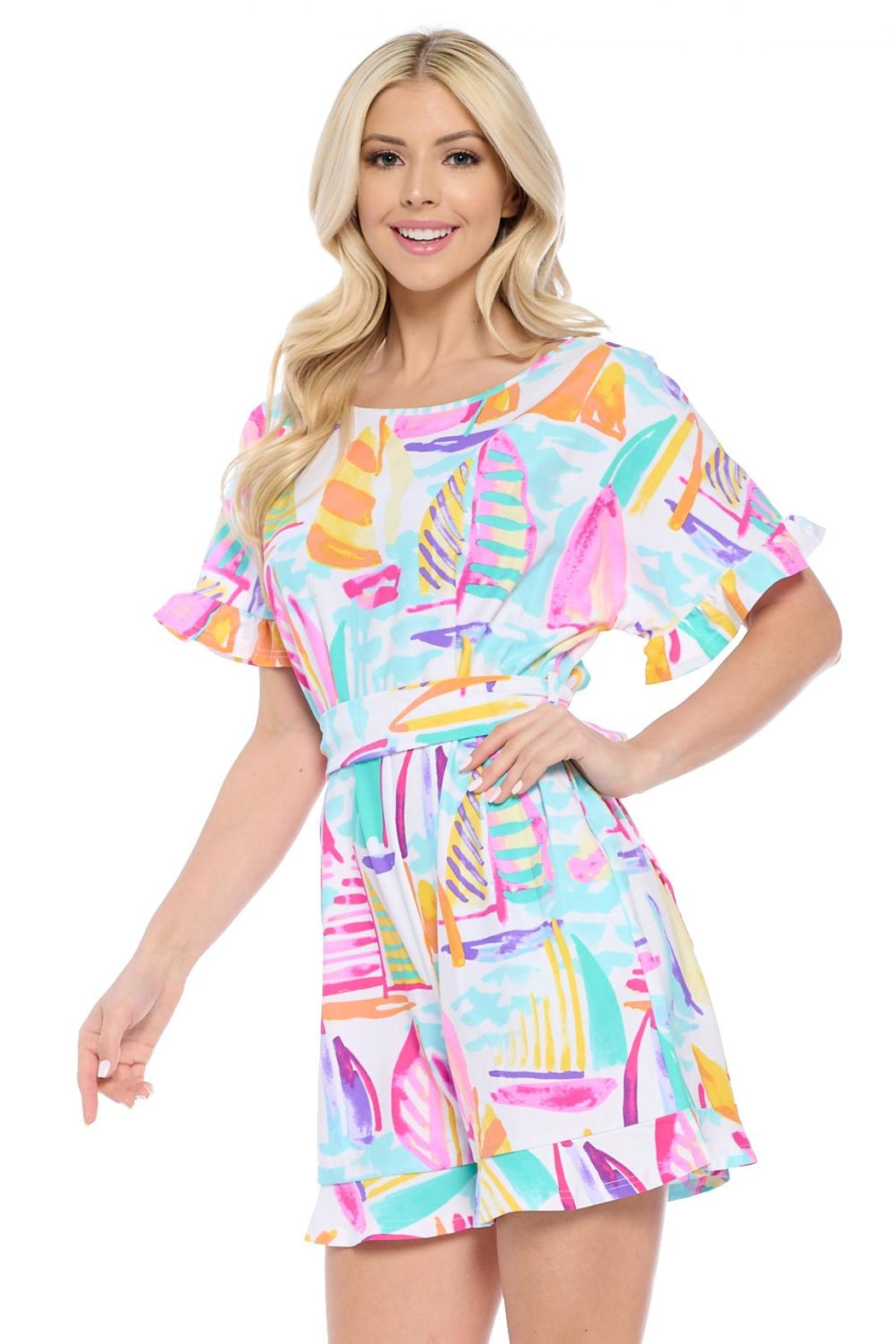 White Sailboat Romper