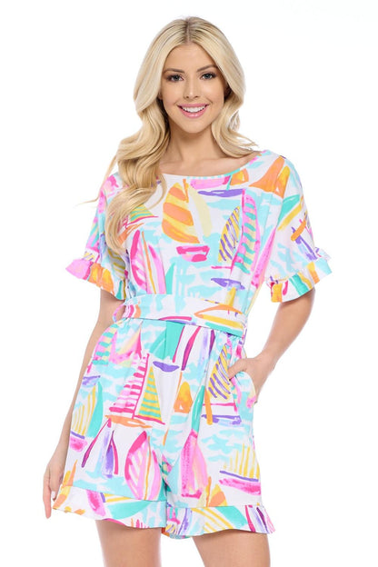 White Sailboat Romper