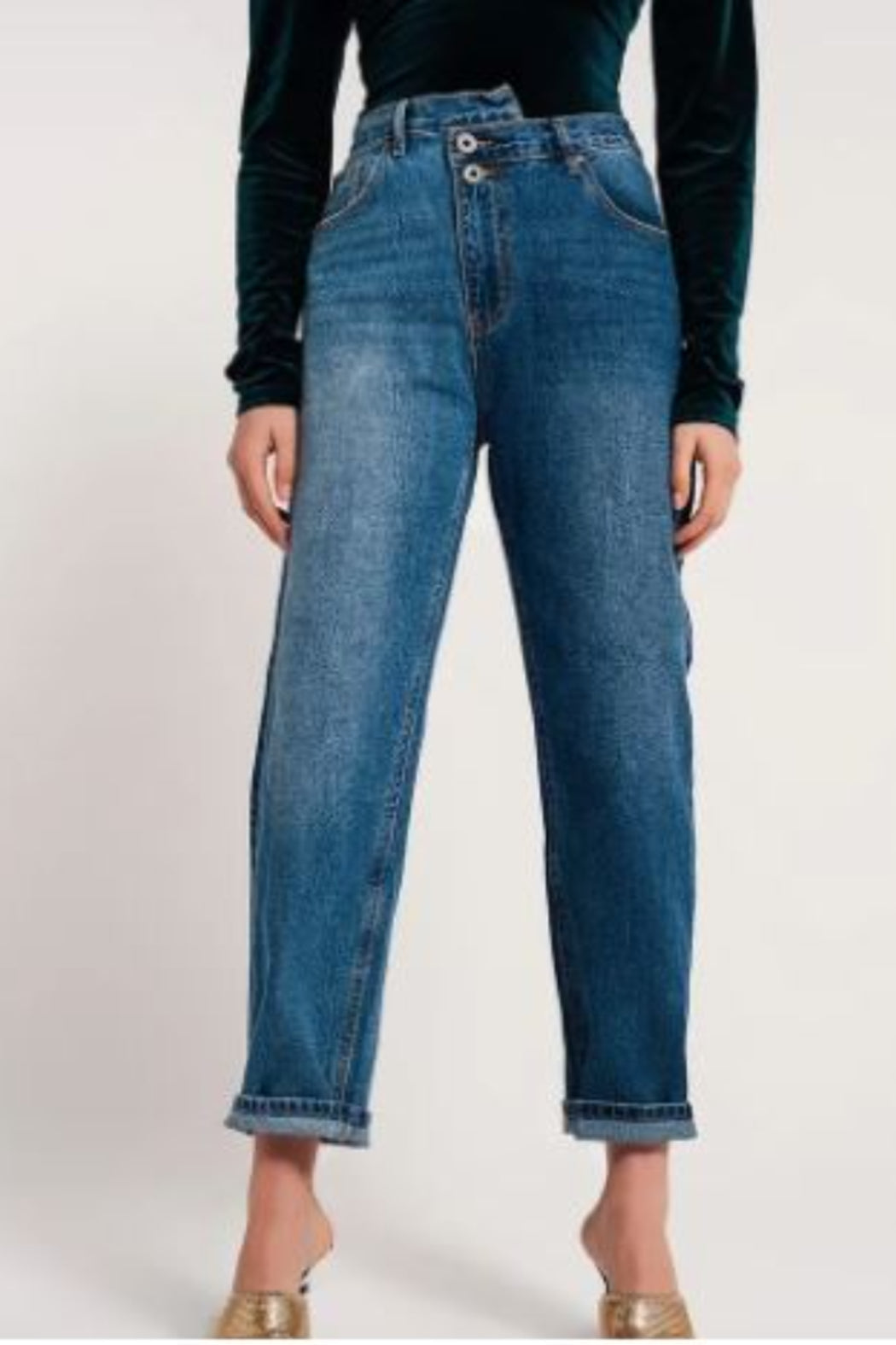 Asymmetric Button Waist Jeans