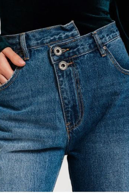 Asymmetric Button Waist Jeans