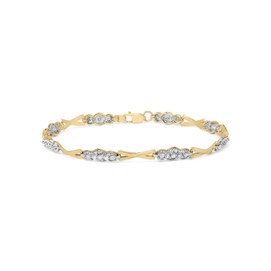 10K Yellow Gold Round-Cut Diamond Xoxo Bracelet (1.00 Cttw, H-I Color, I3 Clarity)