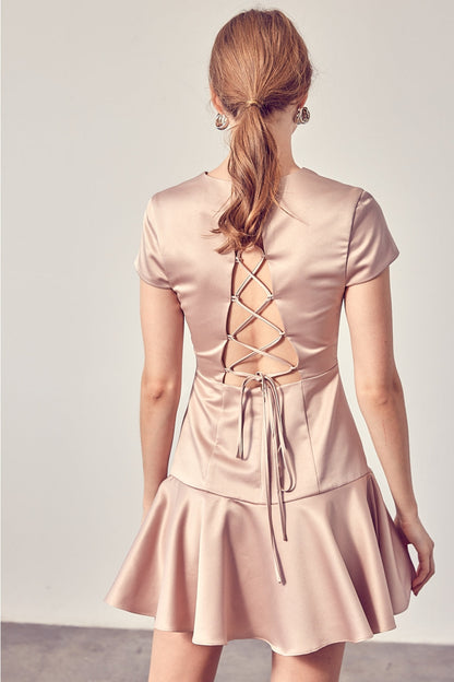 Back Open Criss Cross Detail Mini Dress