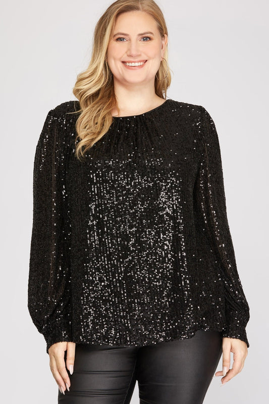 Balloon-Sleeve Sequin Top