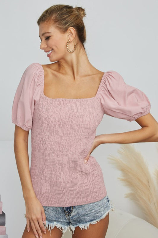 Balloon Sleeve Smocked Body Top