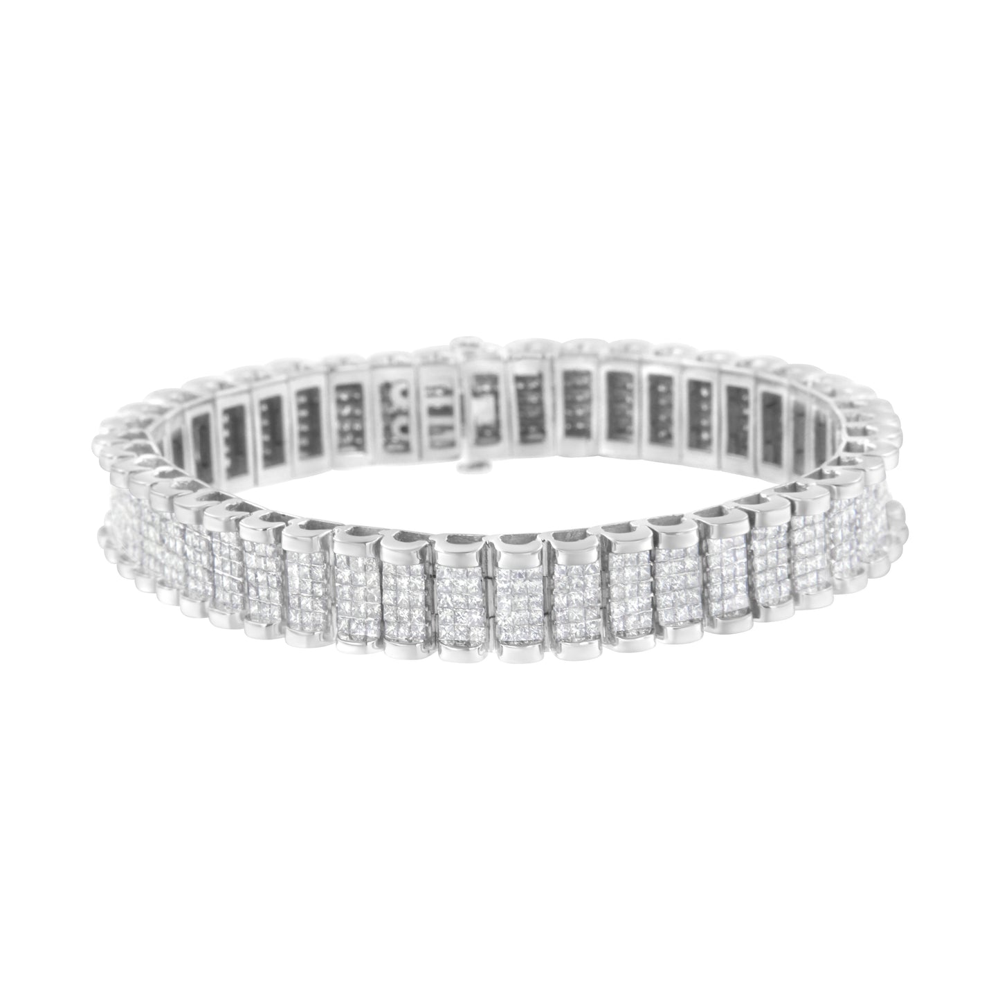 14K White Gold 7-1/10 Cttw Princess Cut Diamond 7" Rectangular Invisible Set Diamond Grid Tennis Bracelet (H-I Color, Si1-Si2 Clarity)