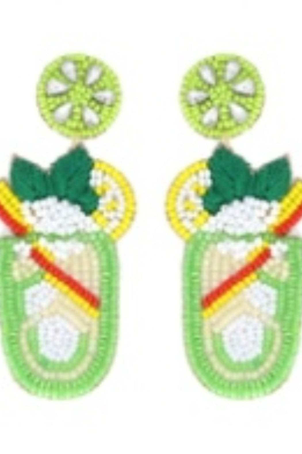 Beaded and Jeweled Tropical Mojito Drop Post Earrings