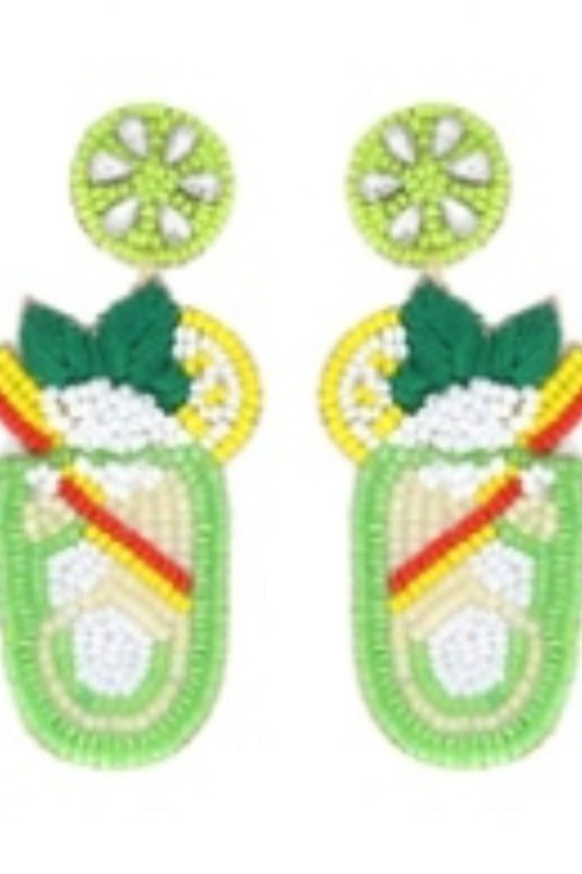 Beaded and Jeweled Tropical Mojito Drop Post Earrings