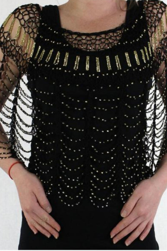 BEADED PONCHO - BLACK/GOLD