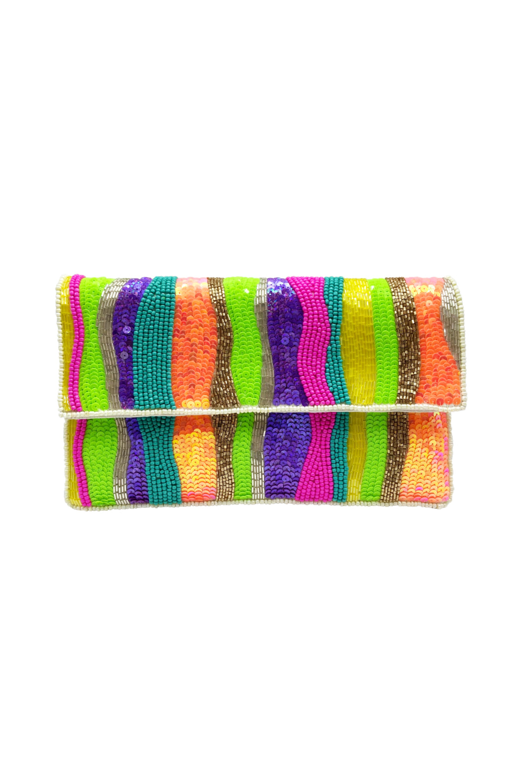 Beaded Wavy Stripe Clutch