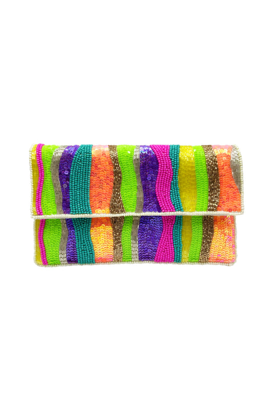 Beaded Wavy Stripe Clutch