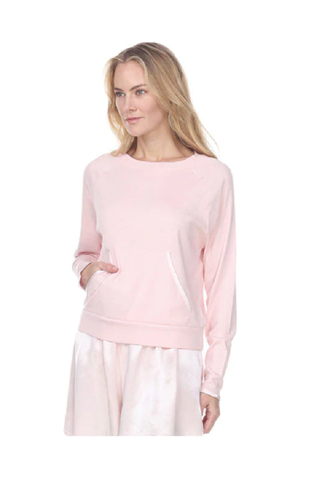 BECCA LONG-SLEEVE SEMI CROP RIB SWEATSHIRT WITH SATIN TRIMED POCKETS