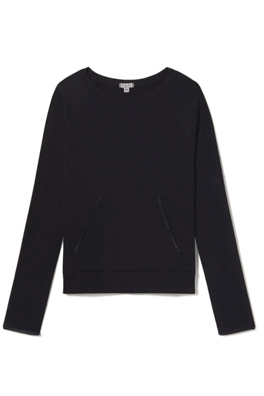 BECCA LONG-SLEEVE SEMI CROP RIB SWEATSHIRT WITH SATIN TRIMED POCKETS