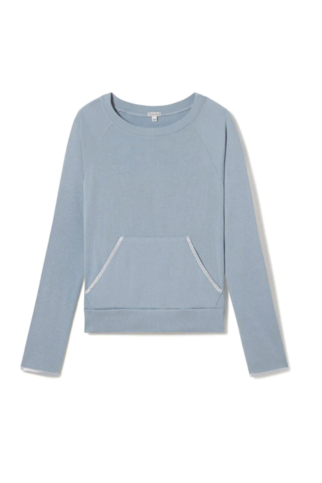 BECCA LONG-SLEEVE SEMI CROP RIB SWEATSHIRT WITH SATIN TRIMED POCKETS