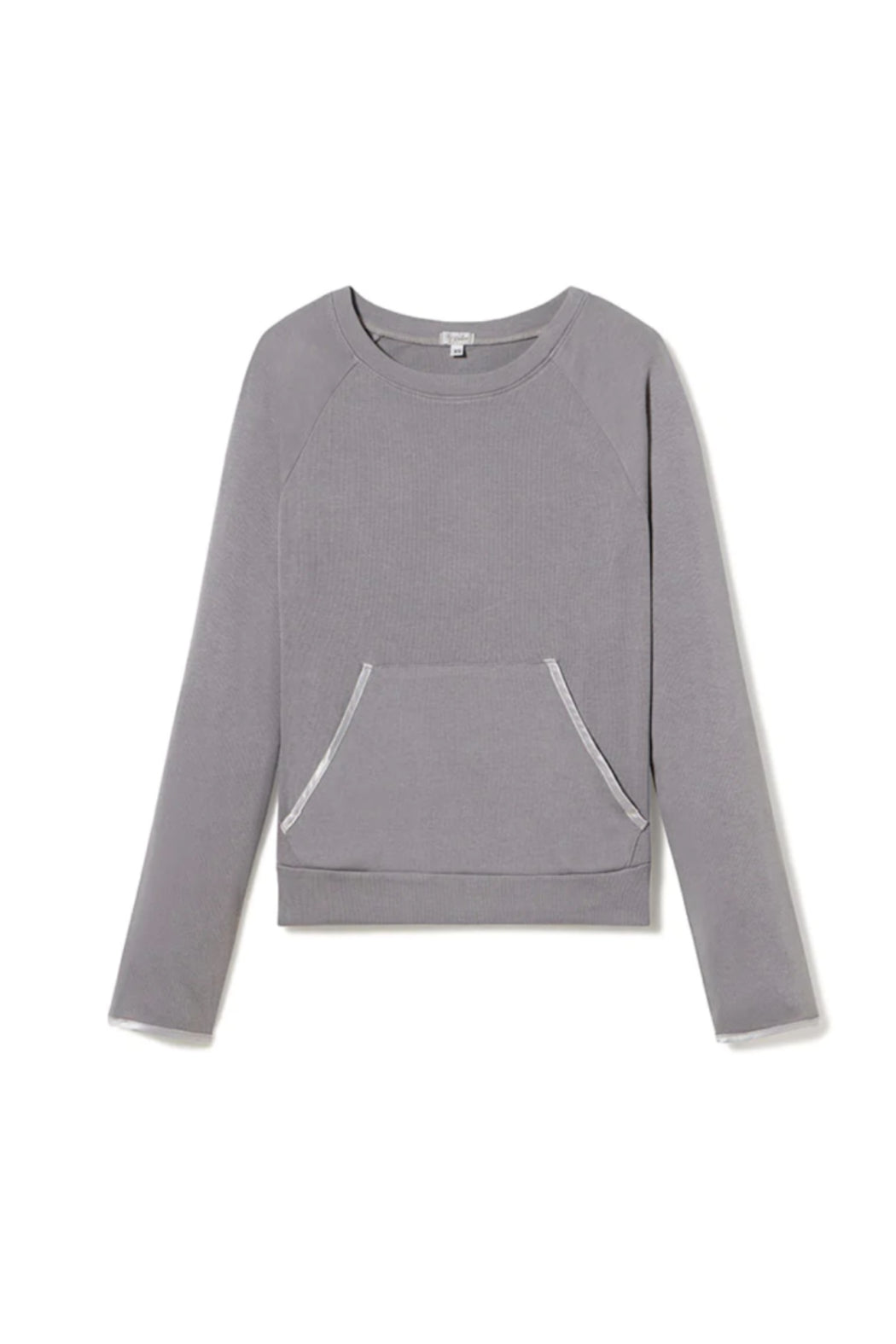 BECCA LONG-SLEEVE SEMI CROP RIB SWEATSHIRT WITH SATIN TRIMED POCKETS