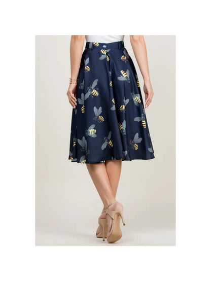 Bee Print Navy Swing Skirt