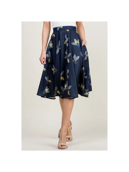 Bee Print Navy Swing Skirt