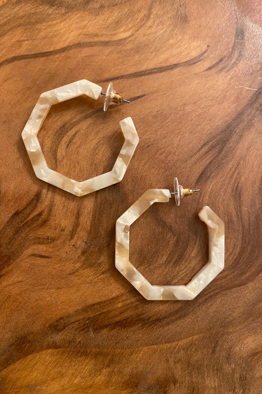 Beige Resin Hexagon Hoops