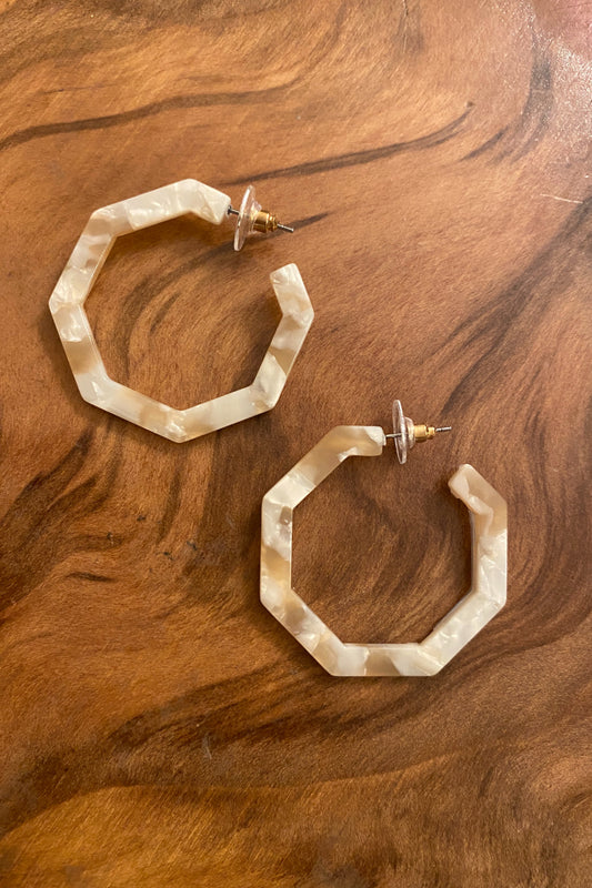 Beige Resin Hexagon Hoops