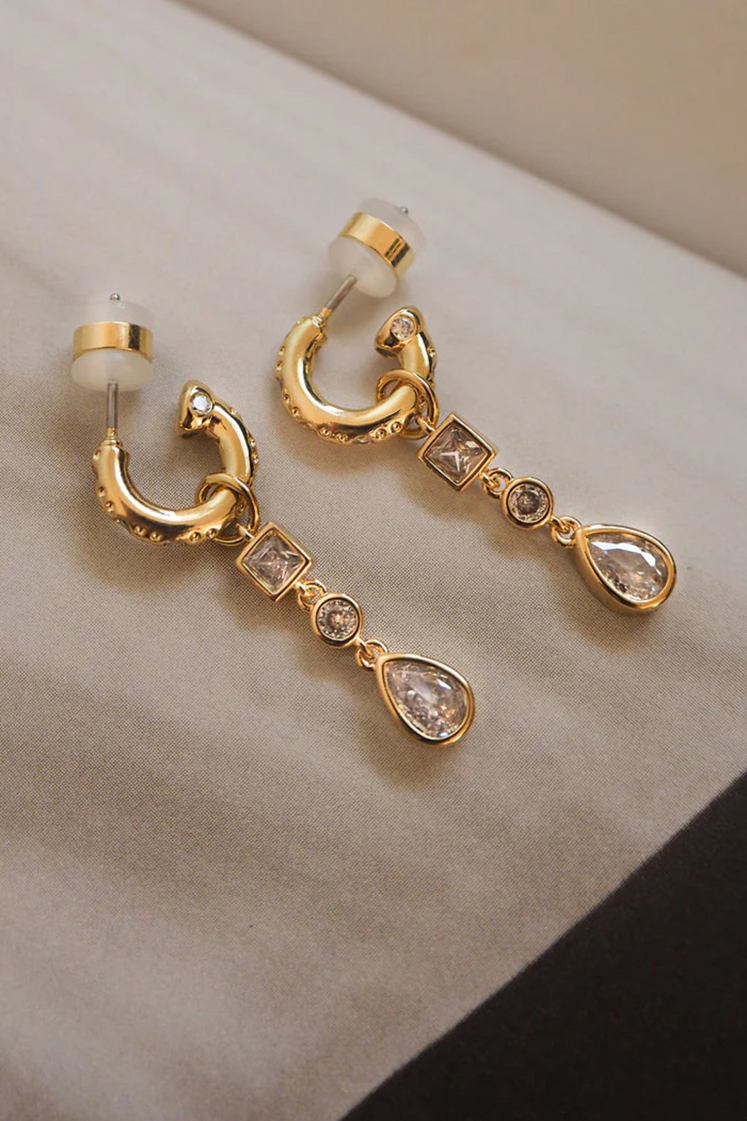 Bezel Stone Charm Huggies