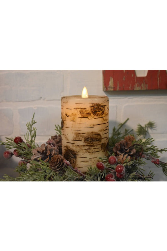 Birch Pillar Candle Moving Flame 3x6in